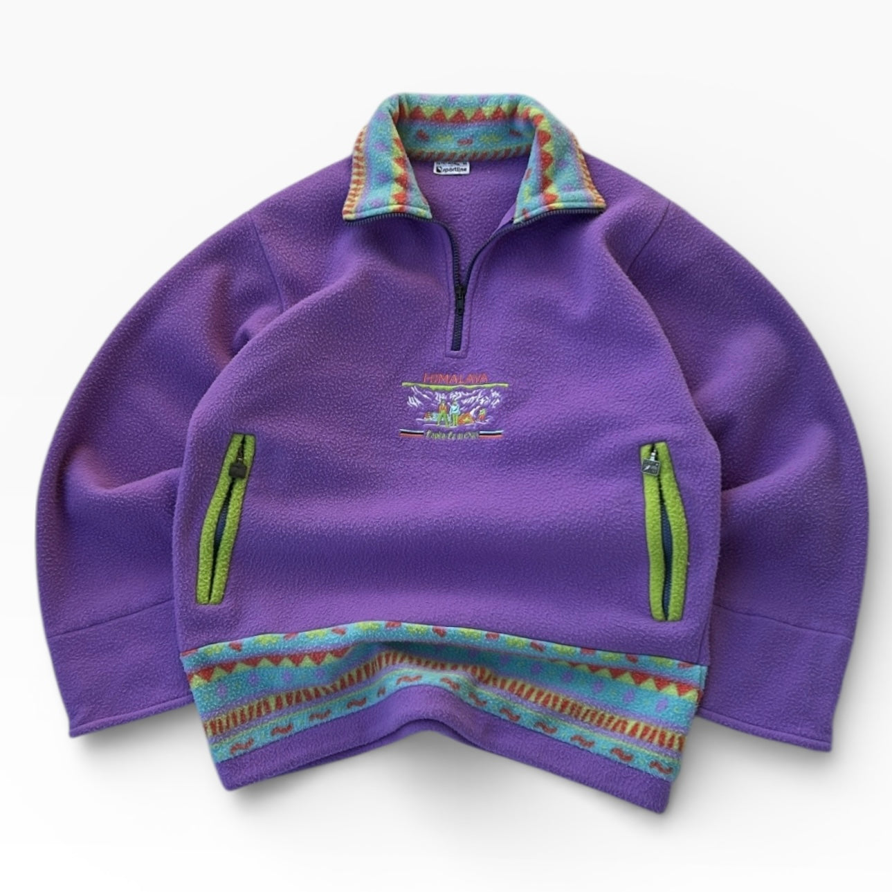 Vintage Embroidery Graphics Purple 1/4 Zip Sportline Fleece