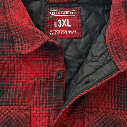 Red  Fleece Checkers Full Button Up Flannel Overshirt with quilted lining