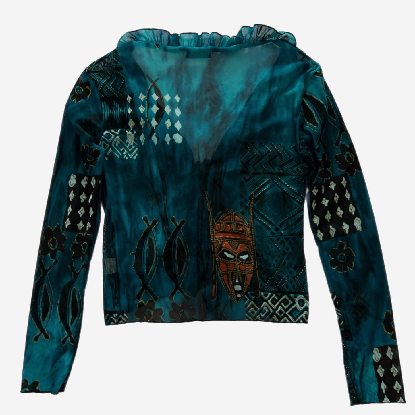 Y2k Lettuce-Trim Mesh Front-Tie Top