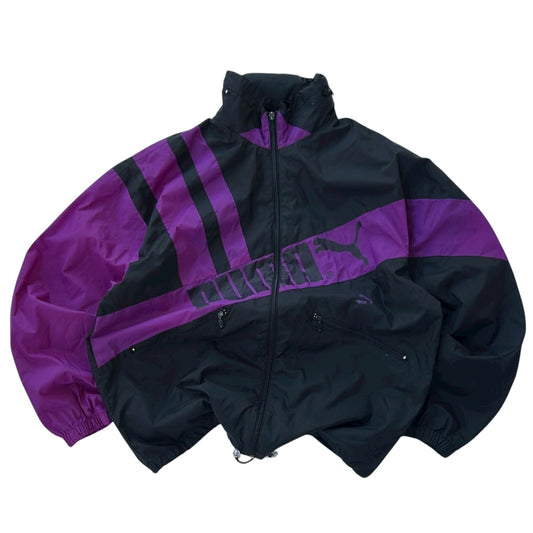 Vintage Purple x Black Adjustable Light Windbreaker Jacket With Hidden Hoodie