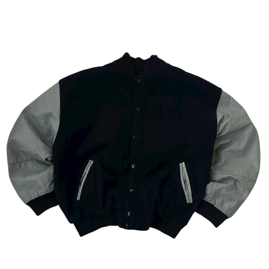 Varsity Style Black x Grey Faw Leather Sleeves