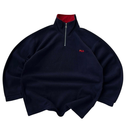 Fila Navy x Red Embroidered Logo & Neck line 1/4 Zip 100% Cotton Fleece