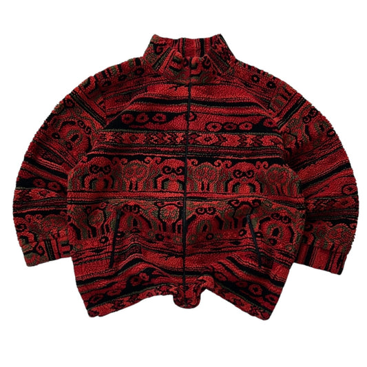 David Nieper Red Tonned Patterned Fuzzy Fleece Jacket