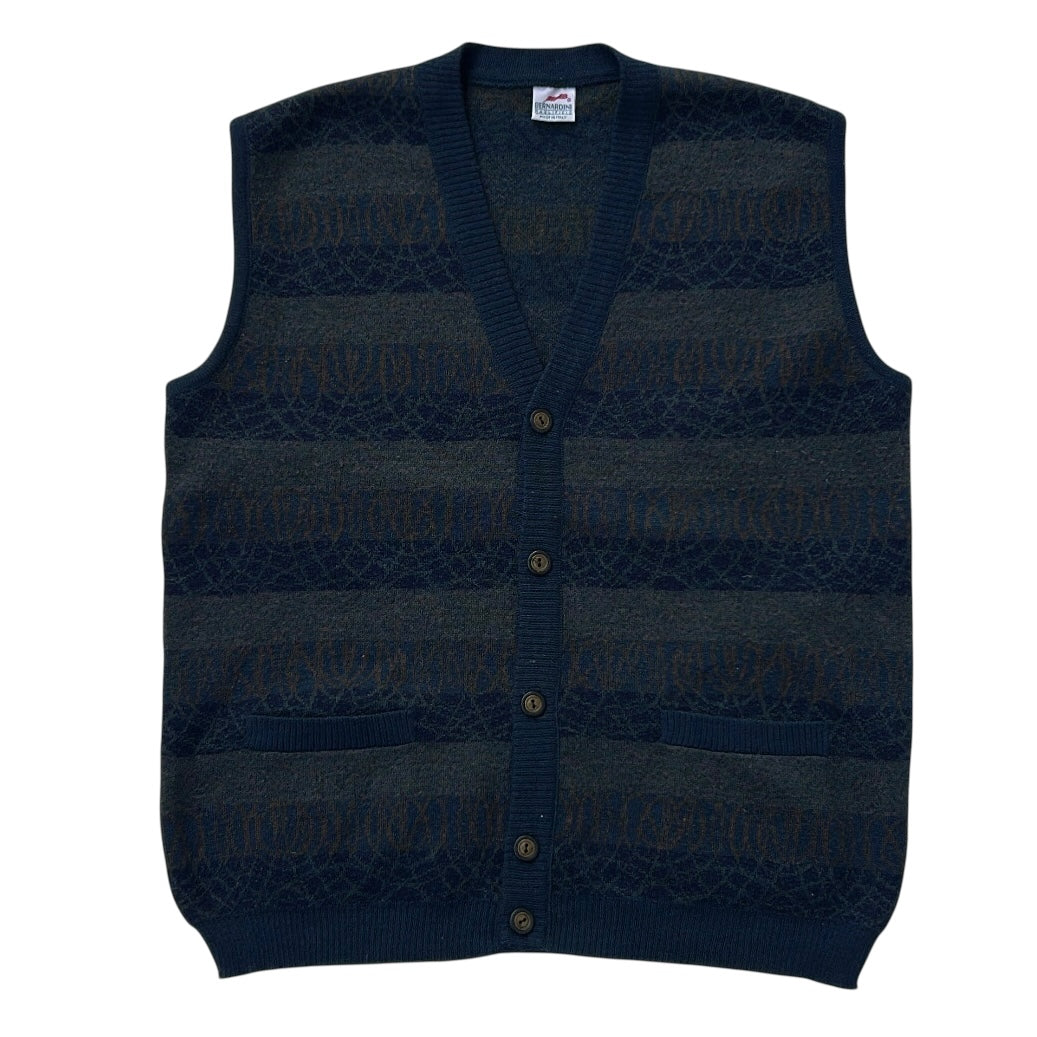 Bernardini Wool Navy Patterned Button Up Vest Top