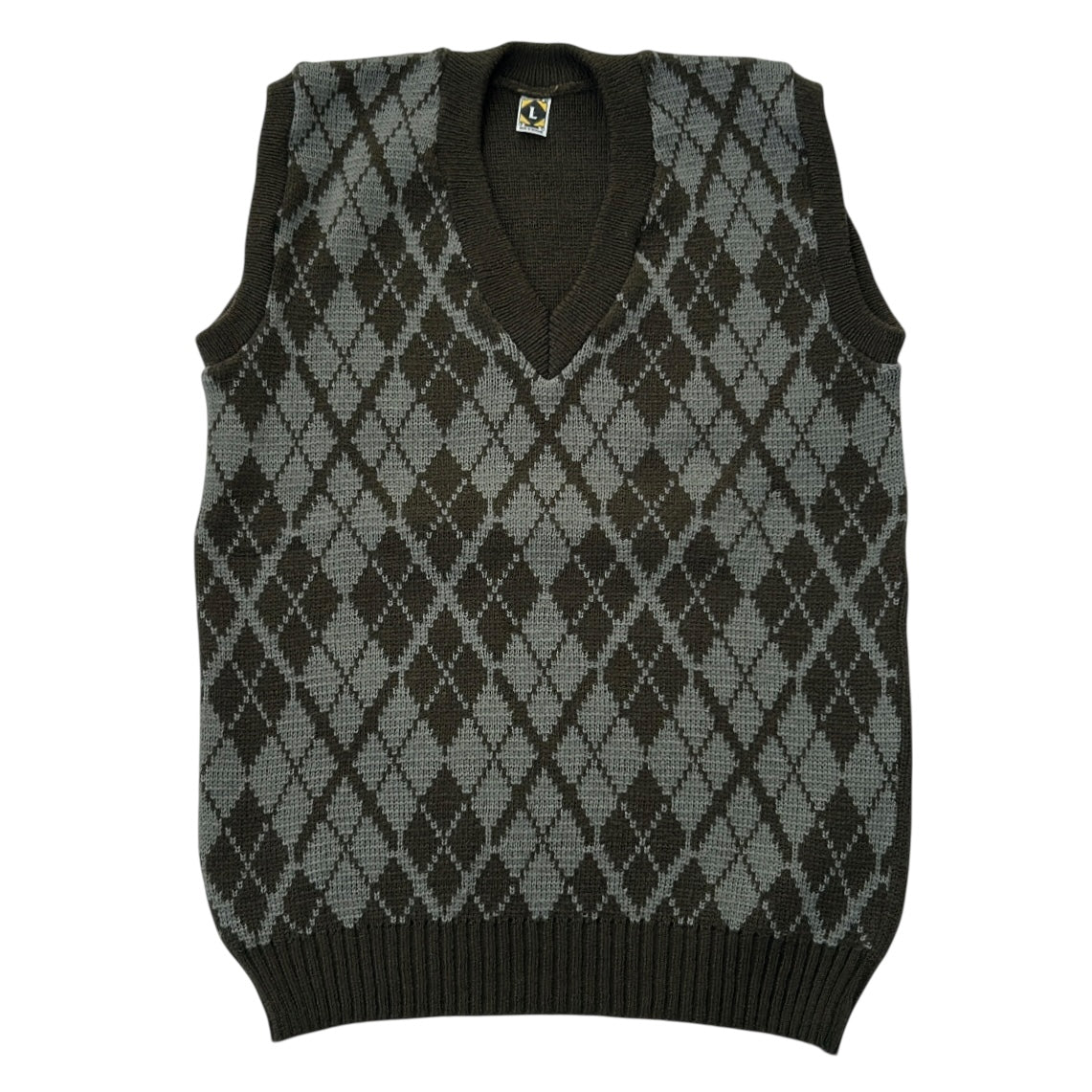 Khaki x Grey Plaid Vest Knitted Top