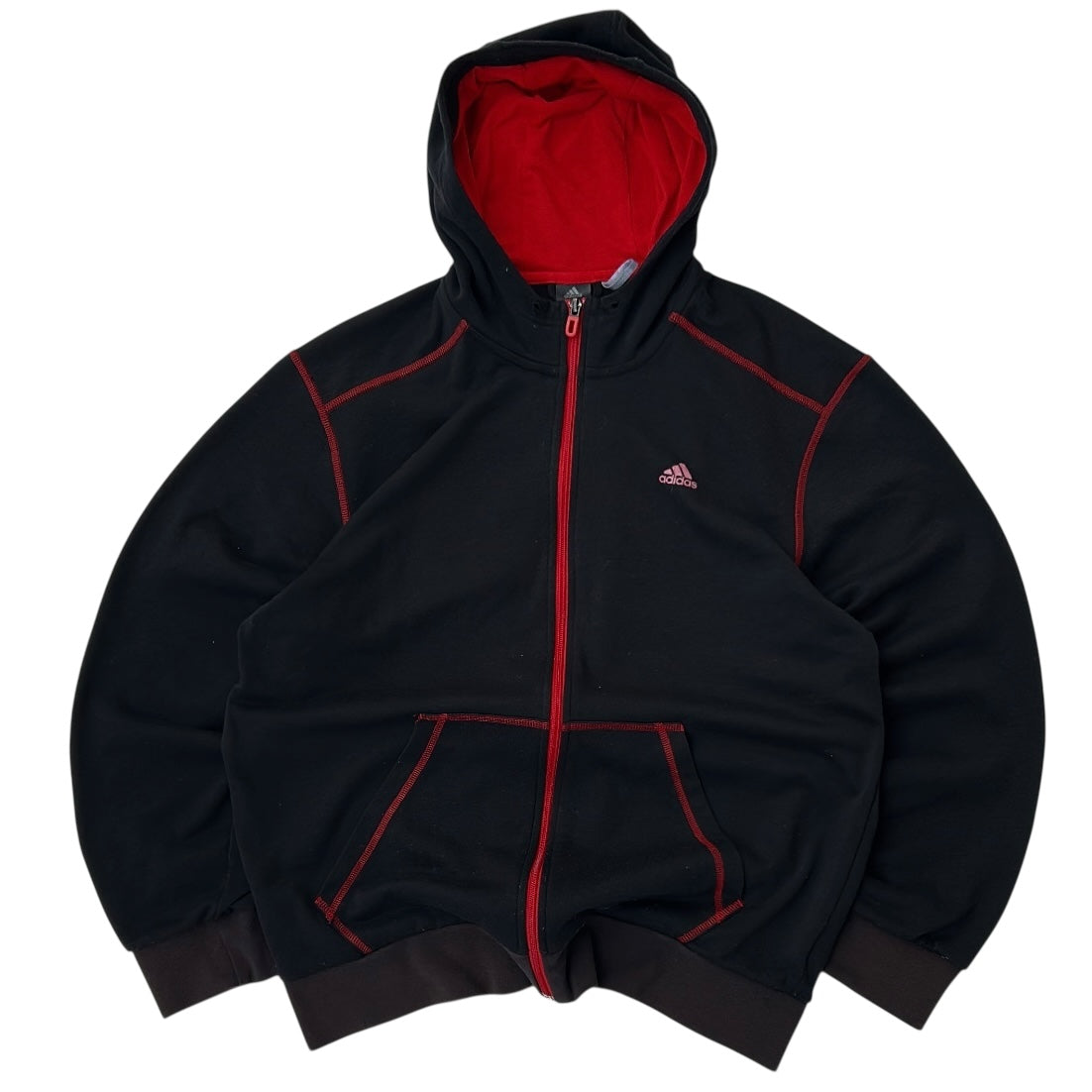 Black Adidas Hooded Full Zip Jacket With Red Stich Lining