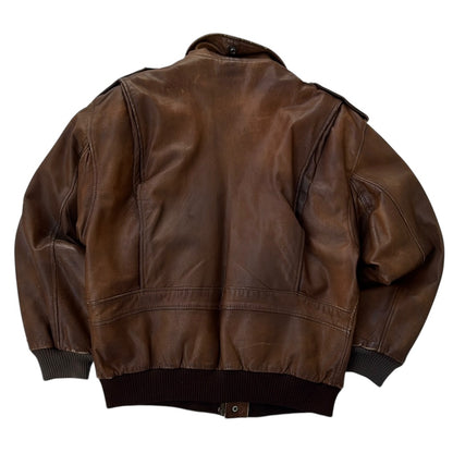Vintage Brown Leather Bomber Jacket With Chocolate Brown Fuzzy Inside