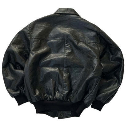 Black Faw Leather Bomber Made In Italy Jacket