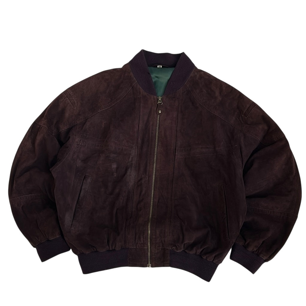 Purple Suede Vintage Bomber Jacket With Satin Green Inside Lining
