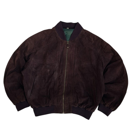 Purple Suede Vintage Bomber Jacket With Satin Green Inside Lining