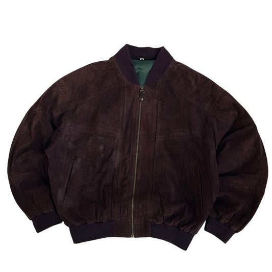 Purple Suede Vintage Bomber Jacket With Satin Green Inside Lining