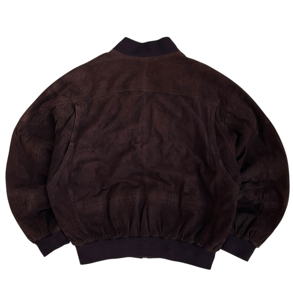 Purple Suede Vintage Bomber Jacket With Satin Green Inside Lining