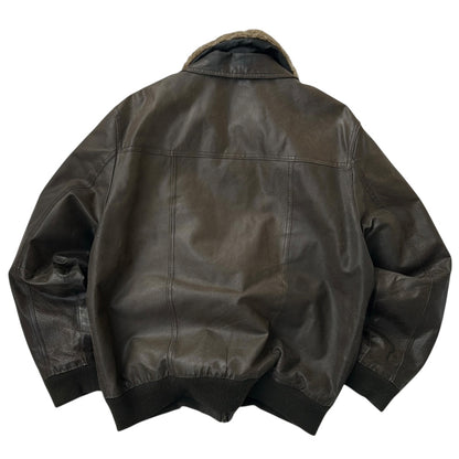 Bomber Aviator Biaggini Brown Leather Jacket With Shearling fuzzy Neck Line