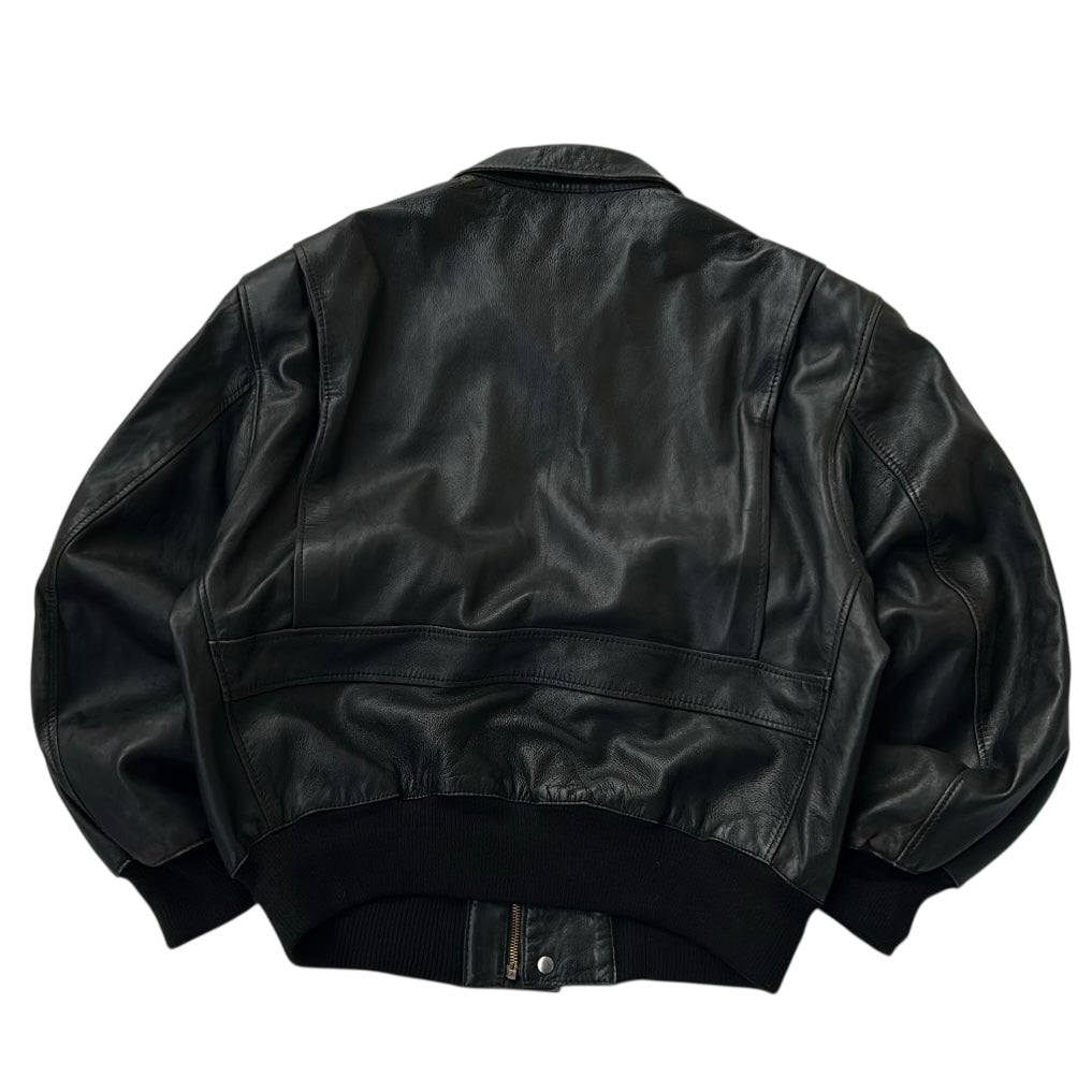 Vintage Black Bomber Leather Jacket With Fromt Pockets