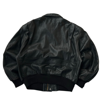 Vintage Black Bomber Leather Jacket With Fromt Pockets