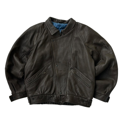 Heavy Oversized Brown Leather Jacket With Raglan Sleeves x Boxy Fit