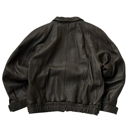 Heavy Oversized Brown Leather Jacket With Raglan Sleeves x Boxy Fit