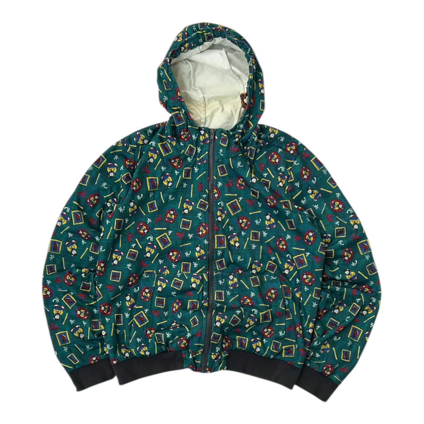 Vintage Dark Green Graphic Full Zip Hooded Jacket
