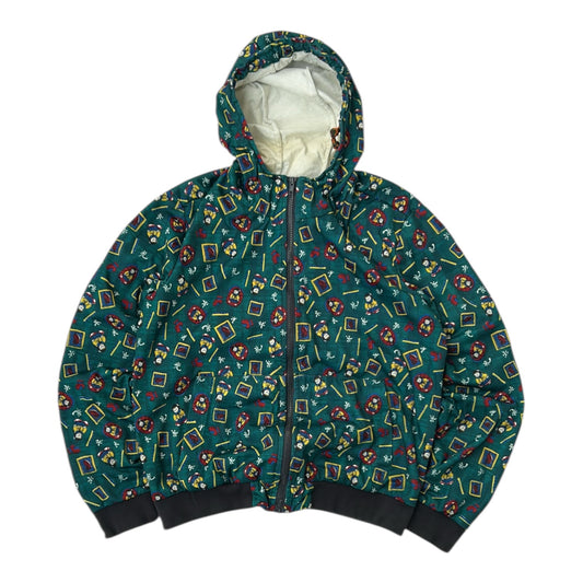 Vintage Dark Green Graphic Full Zip Hooded Jacket