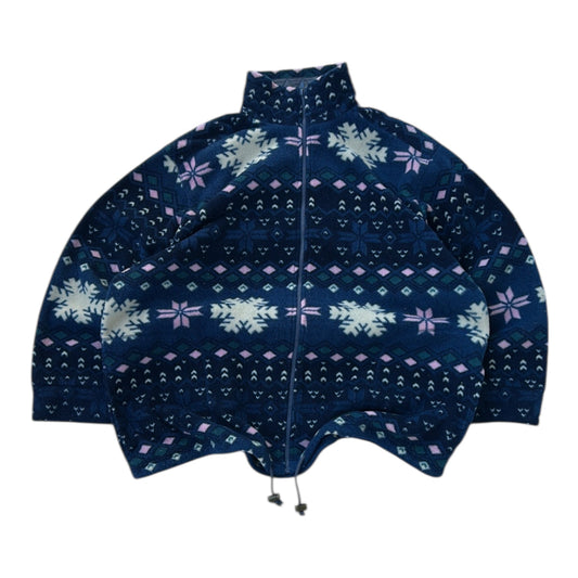 vintage Snowflake Pattern Adjustable Full Zip Fleece Jacket