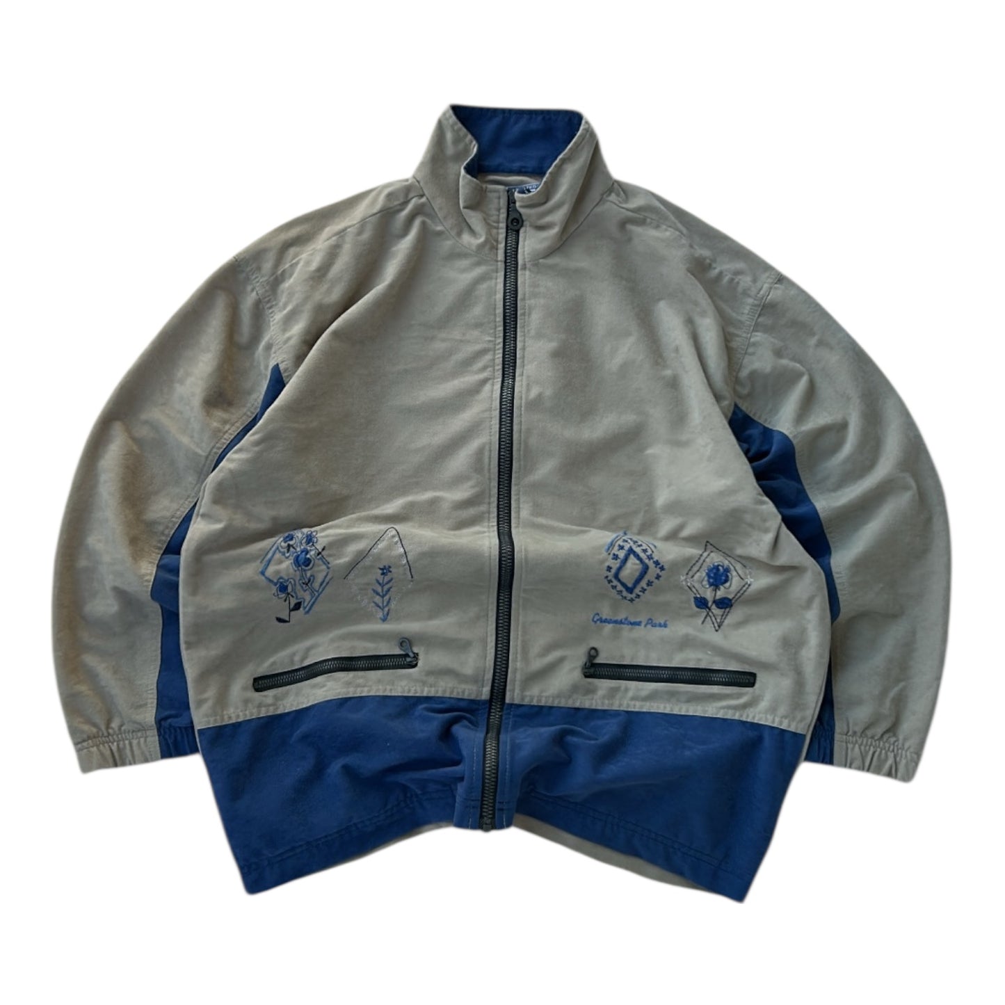 Greenstone Park Beige x Dusty Blue Full Zip Micro Fleece Jacket