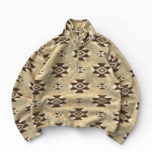 Vintage Patterned 1/4 Zip adjustable  cropped Fleece